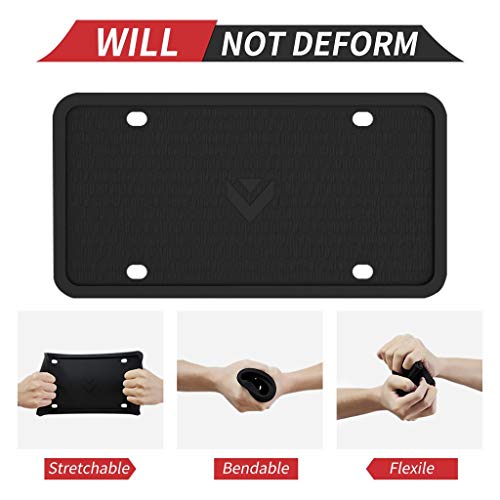 Aujen Silicone License Plate Frame,2 PCS License Plate Frames, 100% Street Legal for US Standard Cars, Rattle-Proof and Easy Installation License Plate Holder (Black)…