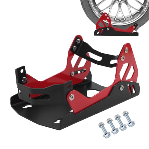 Baohatsu バイク用 ホイールチョック 20-53cm対応 輸送用 フロントタイヤスタンド 折りたたみ式 セルフロック機能 左右揺れ防止 取付簡単 鉄製 黒+赤