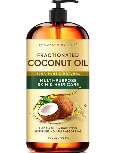 Brooklyn Botany Fractionated Coconut Oil | for Skin, Hair and Face | 16 Fl Oz | 100% Pure and Natural | Carrier Oil for Essential Oils, Aromatherapy and Massage | Hexane Free