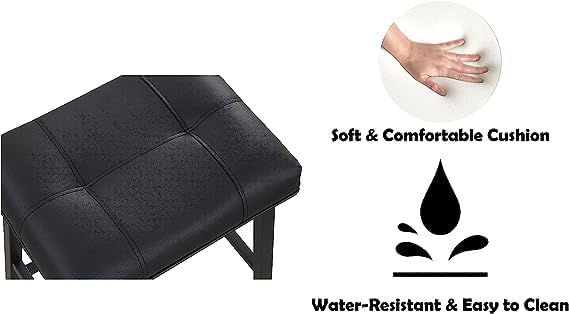 Miniatura 5 de KAIRUITUCH KR302P-BK - Juego de 3 taburetes de bar de altura de mostrador de 24 pulgadas, taburetes de bar tapizados sin espalda con patas de metal