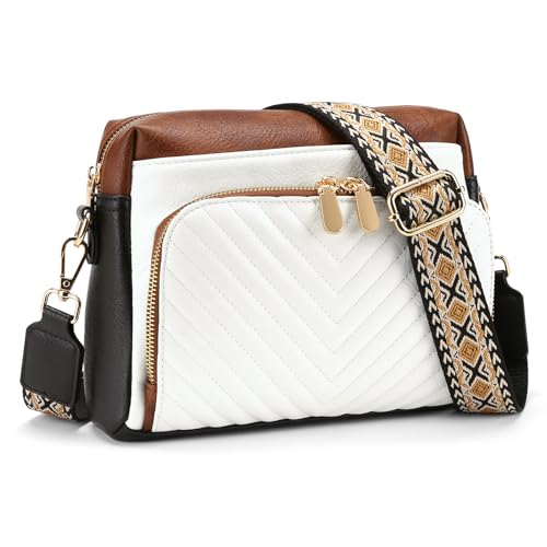 GAEKEAO Quilted Crossbody Bags for Women Trendy,Vegan Leather Purses Small Shoulder Handbags Travel Purse with Wide Strap