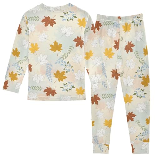 Pajama Sets Long Sleeve Autumn Leaves Pattern Design Soft Comfy Sleepwear 2 Piece PJS 3-8T3