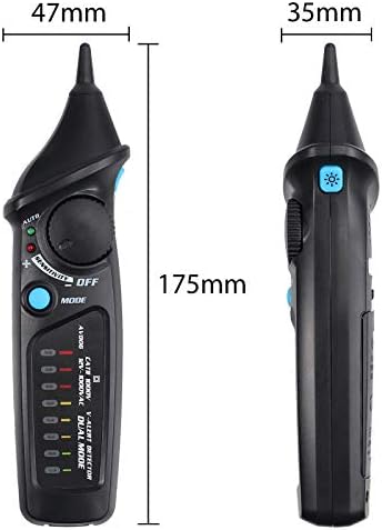 Non-Contact Voltage Detector Electric Power Socket Outlet AC Voltage Tester Pen 12-1000V Auto/Manual Mode Adjustable Sensitivity Live Wire Check with Color LED Indicator and Flashlight