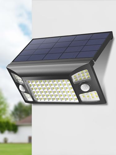 INTELAMP Luce Solare Led Esterno,1300LM Lampada Solare da Esterno con Sensore di Movimento,4000mAh 3 Modalità Luci da Esterno Giardino Faro Led Esterno con Pannello Impermeabili per Giardino,Garage