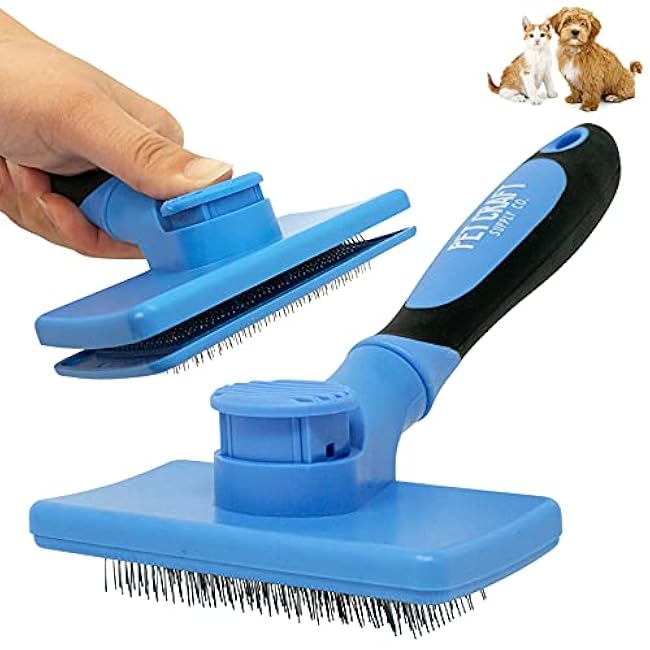 Pet Craft Supply Self Cleaning Grooming Slicker Pet Brush for Cats and Dogs Short Long Haired Fur Small Medium Large Metal Pin Bristle Comb Undercoat DeShedding DeMatting Detangler Puppy Kitten Blue-FHDlOVrF