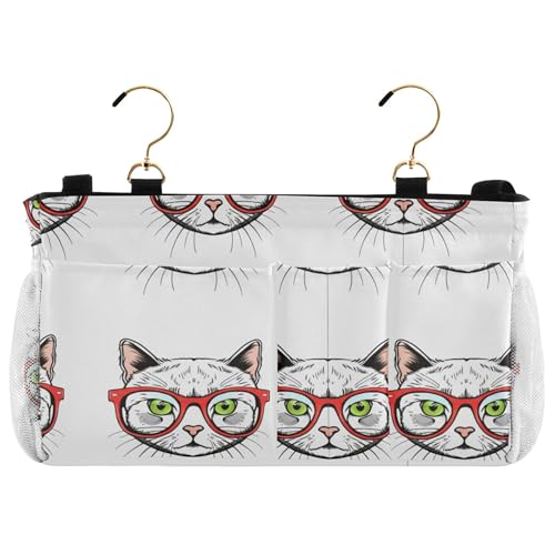 Burbuja Cats Wearing Glasses Bedside Caddy Hanging Storage Organizer with 2 Straps and Hooks for Home College Dorm Bunk Bed Hospital Bed Crib