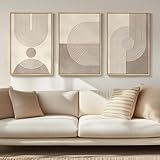 Framed Boho Neutral Abstract Wall Art for Living Room, 3 Piece Mid Century Modern Painting Prints,...