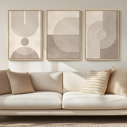 Framed Boho Neutral Abstract Wall Art for Living Room, 3