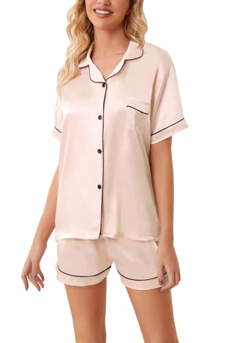 Image of Girls & Womens Satin Pajamas Set, Silk Button-Down Sleepwear 2 Piece Nightwear, 3 Years - Women XXL