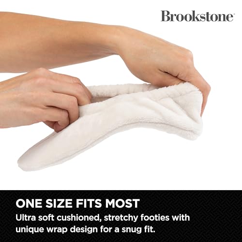 Image of Brookstone Plush Footies - Memory Foam Slippers with Ultra-Soft Sherpa, Non-Skid Sole, One-Size-Fits-Most, Machine Washable for Women, Stocking Stuffers and Christmas Gifts