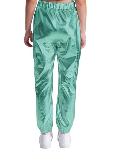 Kids Metallic Cargo Jogger Pants Boys Girls Sparkly Shiny Holographic Stretchy Hip-Hop Jazz Dance Trousers2