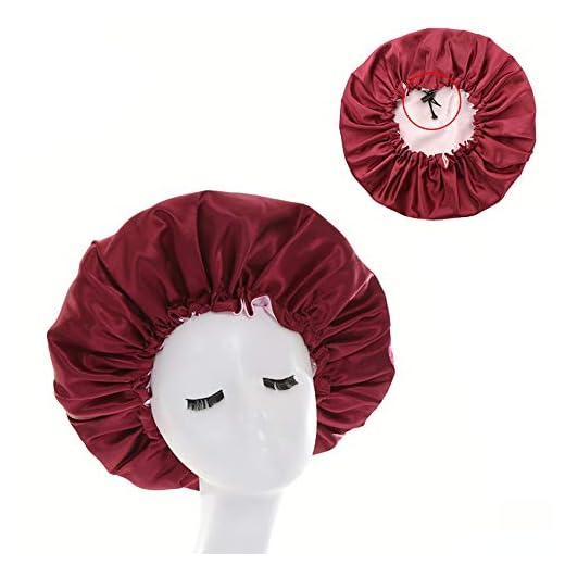 Touca de cetim para dormir - extra grande, camada dupla, reversível, boné de cetim ajustável para dormir (vinho vermelho), Vinho tinto, G