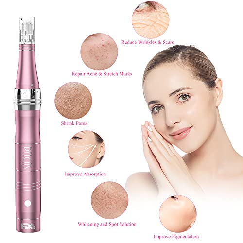 Pelcas Electric Cordless Microneedling Pen With 24 Pcs Replacement Cartridges, Adjustable 0.25Mm Microneedle Dermapen Easy To Use At Home #TOP2