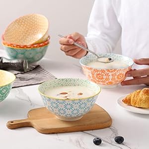 Cereal bowls 26 oz ceramic bowls set of 6 soup bowls bowls for kitchen bowl set for salad pasta oatmeal 63 inch microwave dishwasher safe  urban country home decor