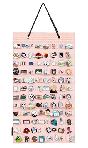 Hanging Brooch Pin Organizer, Display Pins Storage Case, Brooch Collection Storage Holder, Holds Up to 96 Pins.(Not Include Any Accessories) (S-96 Slots, Pink)