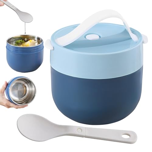 Nuyhgtr Contenitore per zuppa isolato, ciotola portatile per alimenti, design termico a tenuta stagna, cucchiaio integrato, barattolo per il pranzo da viaggio, ideale per cucina, casa, campeggio