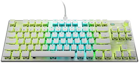 ROCCAT Vulcan TKL Pro PC USB-C Gaming Keyboard, Linear Optical Titan Switch, AIMO RGB Lighting, Tenkeyless Mechanical Feel Speed Keystroke, Low Profile Ergonomic Design for Wrist Rest Support, White