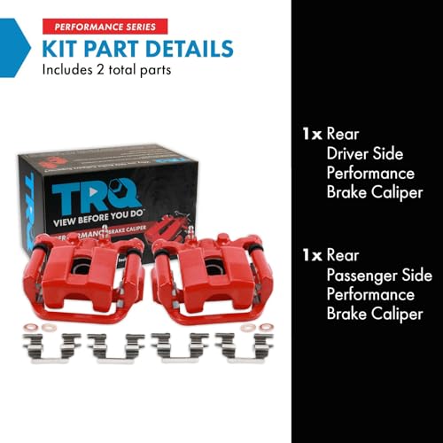 Image of TRQ Performance Rear Driver and Passenger Side Brake Caliper Set Caliper Brackets Hardware Compatible with 08-13 Nissan Rogue 14-15 Rogue Select