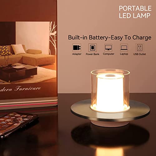 Tubicen Cordless Lamps For Table, Usb Rechargeable Battery Table Lamp, 4-Way Touch Dimmable Fake Candle Lamp, 2000Mah Cordless Portable Ambient Lighting Lamp, Nickel #TOP1