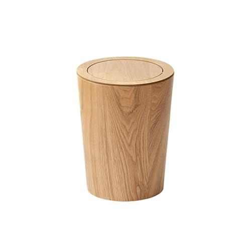 Basurero redondo de madera con tapa, papelera de madera natural de estilo japonés, cubo de basura de madera con tapa oscilante, para baños, tocador,