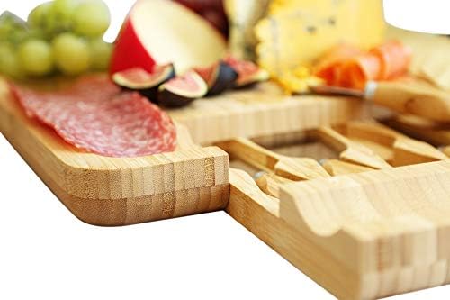 Harcas Bamboo Cheese Board and Knife Set Best for Serving Cheese, Crackers, Salami and Food. Size: 33cm x 33cm x 3.5cm. Christmas, Weddings and House Warming Gift