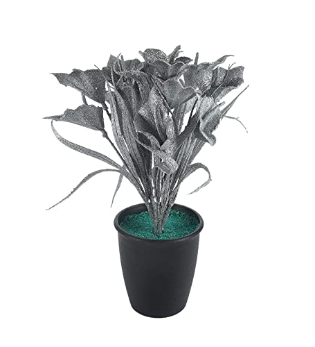 Image of Foliyaj Artificial Silver Artificial Tulip Plant in Black Pot for Interior Decor | Faux Plant for Desks, Shelves and Side Tables for Your Home and Office | Fake Plants for Indoor Decoration