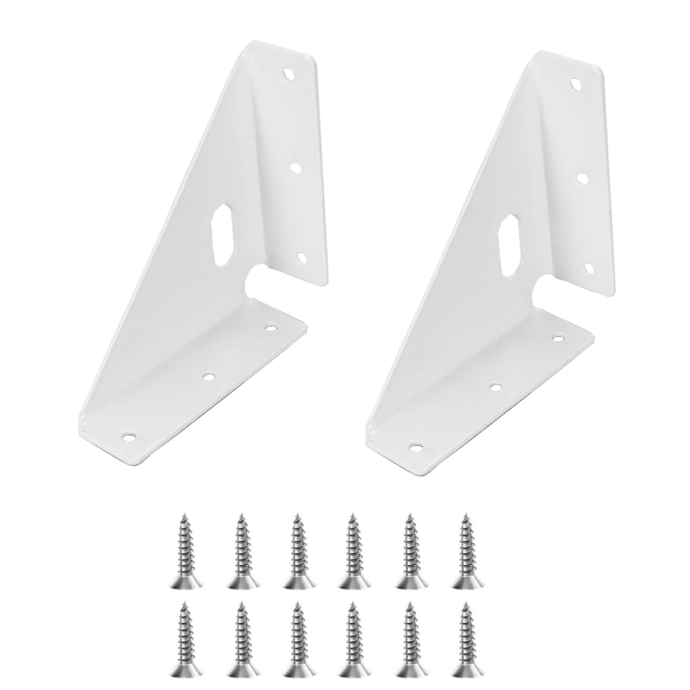 Angle Corner Brackets, 2 Pcs Triangular Bracket Fastener with Screws, Heavy Duty Gusset Joints for Furniture Table Desk Bed Stabilization, White