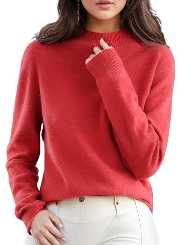 Women's Sweater Wool Soft Cozy Pullover Warm Knit Fabric Cashmere Half-Neck Red