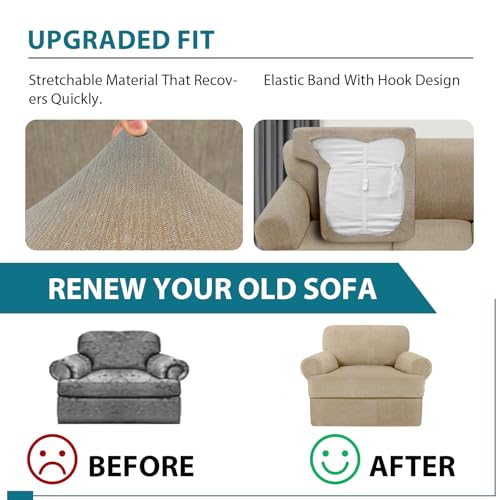 Jcones 2 Pieces T Cushion Sofa Covers with Arms Super Stretch Chair Slipcover for Living Room Pet Dog Universal Slip Cover Anti Slip Armchair Furniture Protector (Island Fossi, 1 Cushion) by Jcones - Used condition - Image 5