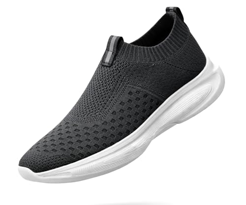 Kraasa Trial Running Shoes With Lightweight Memory Insole | Breathable, Anti-Skid Knit Sneaker, Walking & Gym Shoes Darkgrey Uk 8