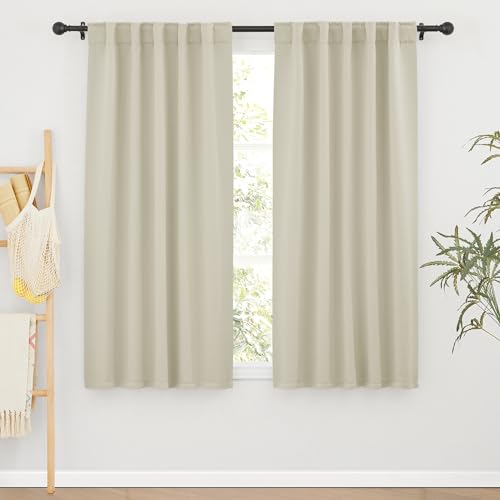 Image of RYB HOME Blackout Curtains for Living Room, Back Tab & Rod Pocket Top Insulating Window Decor for Bedroom Dining Classroom Home Office, W 62 x L 63, Beige, 2 Panels