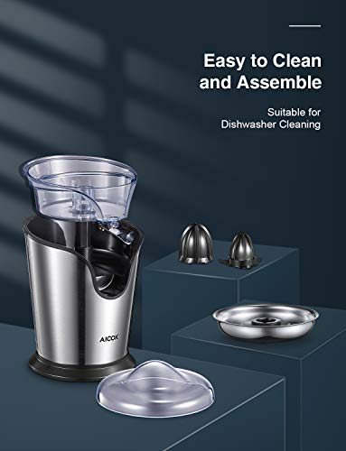 Aicok Electric Orange Juicer Squeezer, Citrus Juicer Electric with Two Interchangeable Cones Suitable for All Size of Citrus Fruits, 100W Ultra Quiet Motor, BPA Free, Brushed Stainless Steel - Thumbnail 3