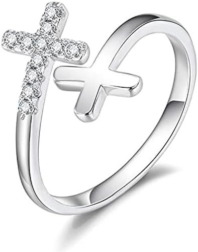 BQfife 925 Sterling Silver Christian Faith Cross Ring for Women, Dainty Inspirational Jewelry Easter Teen Gifts