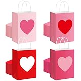 Gueevin 72 Pcs Valentines Day Paper Gift Bags with Heart & Handles, Pink & Red...