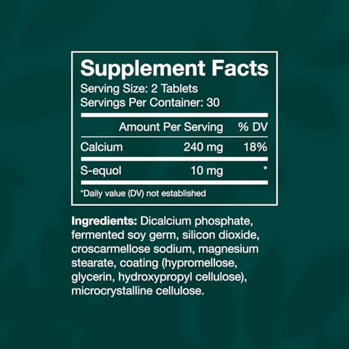 Image of EQUELLE Multi-Symptom Menopause Relief Supplement for Women, Plant-Based S-Equol, Non-Hormonal & Non-Prescription, Fewer Hot Flashes, More Sleep, Relieves Muscle Aches, 3 Month Supply (180 Tablets)