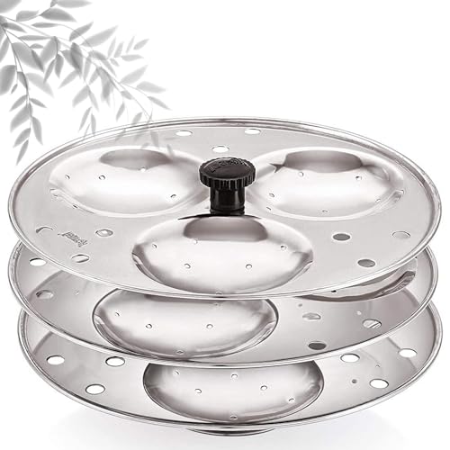 BLLUEX - 3 Plates Stainless Steel Heavy Quality Idli Stand for 3 Liter Cooker | (9 Big Size idli Maker Stand Kitchen Tool 3 Plates, Silver)