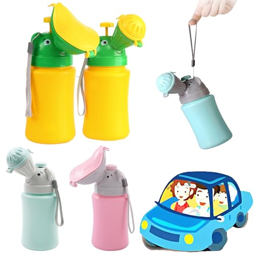 携帯トイレ 子供用 ポータブル便器 車載小便器 漏れ防止 幼児用トイレ便器 ポータブルベビートイレ トイレトレーニングボトル 軽量 簡単携帯 可愛い形状 車用トイレ アウトドア旅行用 (イエロー-男の子)