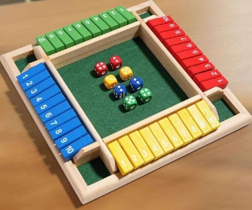 Image of 8 Dice Shut The Box Wooden Board Game - Classic 4-Sided Pub Game for 2-4 Players - Fun Family Tabletop Toy for Learning Numbers with Dice & Instructions