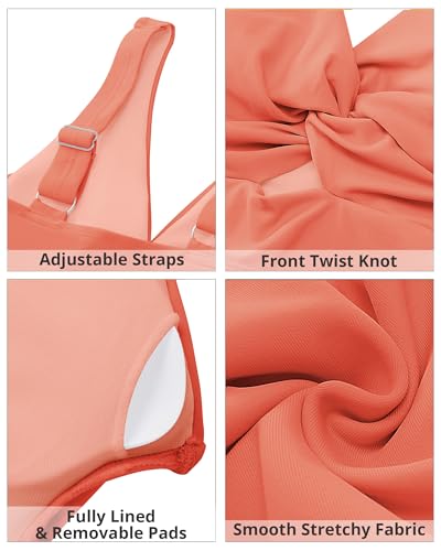 Image of GRAPENT Bikini Tops for Women Cropped StrapCore Tankini Tops Beach Padded Knot Twist Cut Out Adjustable Swimwear Top Only