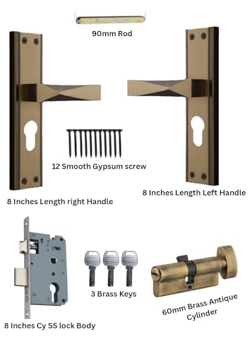 Image of Trevi Mortise Door Lock Set - Heavy Duty Main Door Lock with Keys, 60mm Cylinder, 45x45 mm Lockbody, Handle Lock for Home, Office, Bedroom, Hotel (Antique Finish)