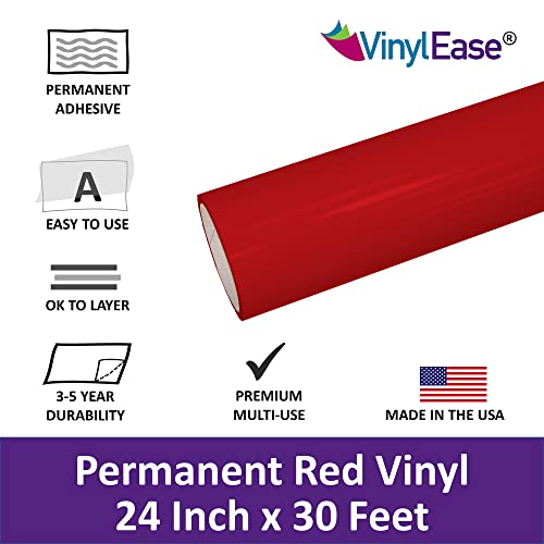 Vinyl Ease 24" X 30 Ft Roll Of Glossy Red Permanent Adhesive-Backed Vinyl For Craft Cutters, Punches And Vinyl Sign Cutters V0716 #TOP2