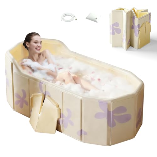 1,4 m Baignoire Pliable Adulte avec Dossier, 140 X 55 X 55 cm Baignoire Pliante Adulte Portable, Bain Froid et Chaude, pour Spa, Sauna, Douche en Couple, avec...