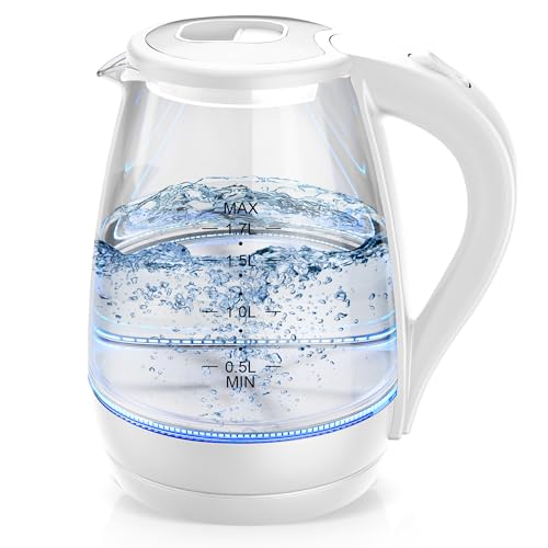 Electric Kettle, 1.7L 1200W, Hot Water Boiler, Auto Shut Off, Boil-Dry Protection, BPA Free, Borosilicate Glass Electric Tea Kettle