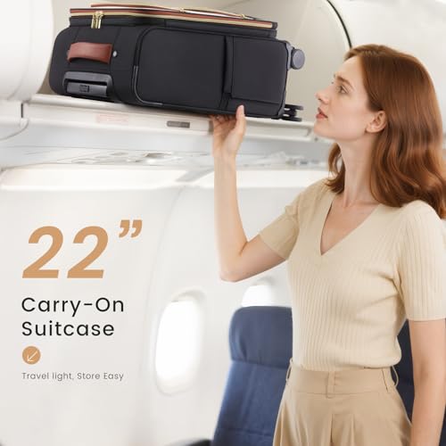 LOVEVOOK Carry on Luggage 22x14x9 Airline Approved, Large Waterproof Carry on Suitcase with 3 Packing Cubes,Lightweight Softside Underseat Travel Luggage with 360° Wheels,Laptop Compartment,TSA Lock2