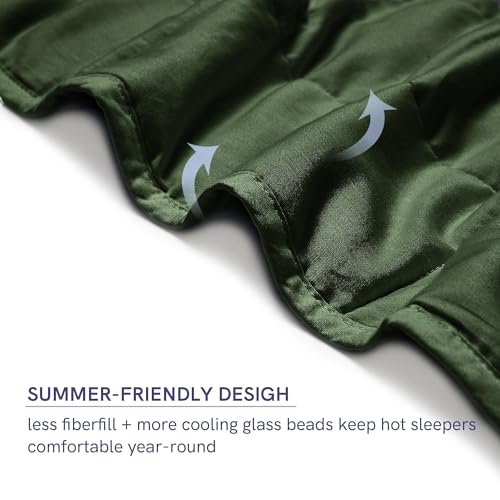 YnM 12lbs Weighted Blanket for Adults, Cotton Heavy Bed Throw Blanket with Cooling Glass Beads for All Season Use, Ideal for One Person of 110lbs (60x80 Inches, Queen Bed,Army Green)