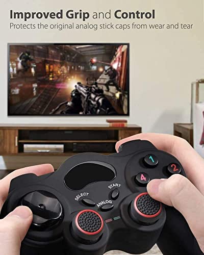 Image of Tobo Silicone Grips Cap Thumb Stick Joystick Grips Compatible with PS4, PS3, Xbox 360, Xbox One Controller.[2 Pair / 4 Pcs] (Black&Red)(TD-321GA)