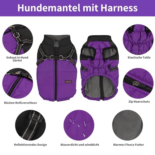 Wunive Hundemantel Hundejacke Winter Wasserdichter Hundemantel Kleiner Hundemantel Welpen Harness Hundemantel Warme Hundejacke Hundemantel mit Geschirr Built in 2 in 1 für kleine mittlere große Hunde