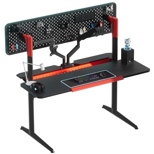 GTRACING Multi-Functional Gaming Pegboard Home Office Desk Study Writing Workstation, 138x81x140cm, Black