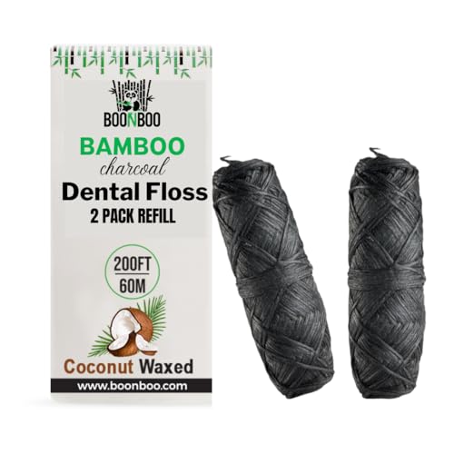 BOONBOO Dental Floss Refill, Charcoal Woven Thread, 2pcs of 100FT/30M