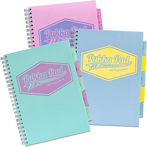 3 X Pastel A4 Wirebound Project Book Ruled 80gsm – 8630-PST - Assorted